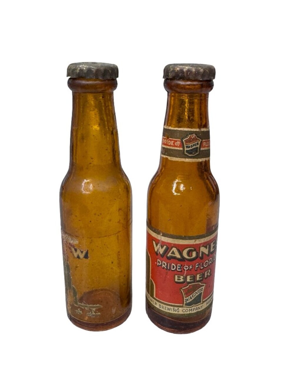 Vintage Wagner Pride Of Florida Amber Beer Bottles With Caps - Wagner Brewing Co